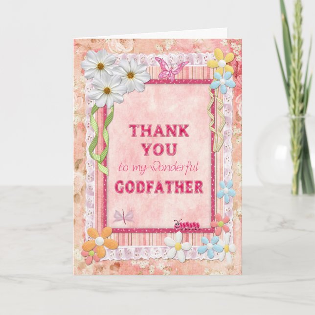 Thank you Godfather, flowers craft card (Front)