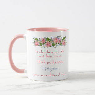 Thank You Godmother Gift Pink Flowers Personalised Mug