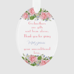 Thank You Godmother Gift Pink Flowers Personalised Ornament