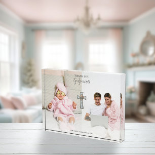 Thank You Godparents Gift Cross Double Photo Block