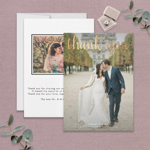 THANK YOU Gold 2 Photo Black & White Wedding Card