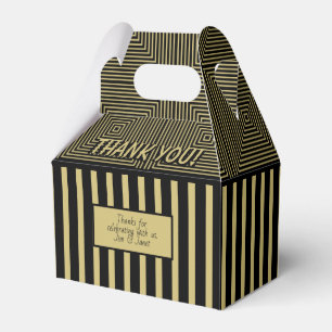 Thank You Gold and Black Geometric Stripes Pattern Favour Box