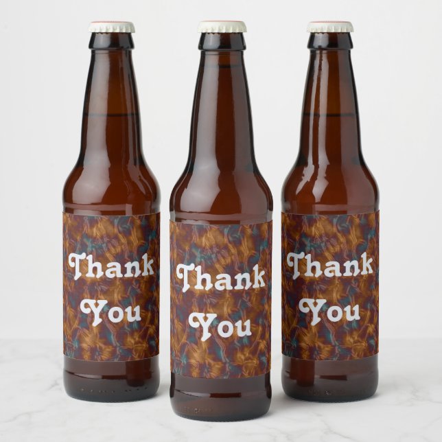 Thank You Gold And Blue Tie-dye Swirled Pattern Beer Bottle Label (Bottles)