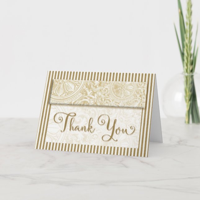Thank You - Gold and Cream Vintage Prints Card (Front)