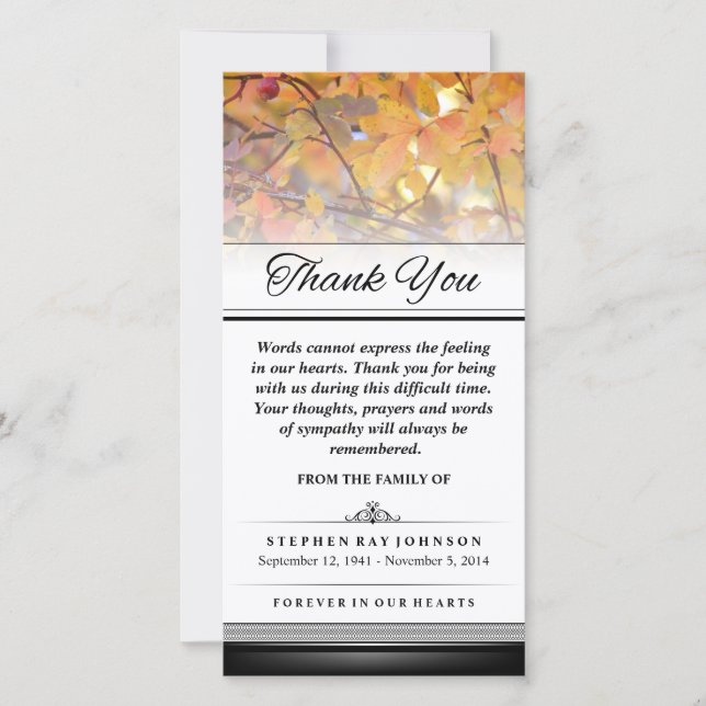 Thank You Gold Autumn Leaves Words Cannot Express (Front)