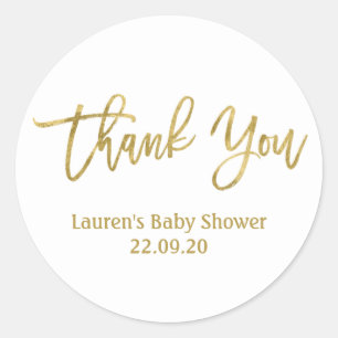 Thank you gold baby shower classic round sticker