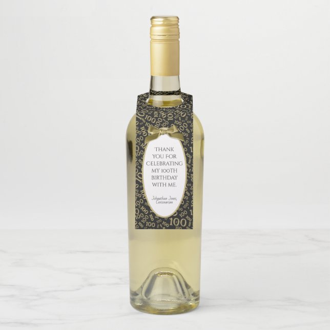 "Thank You"  Gold/Black100th Birthday Party Bottle Tag (On Bottle)