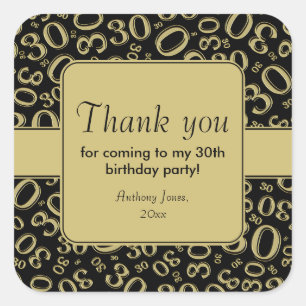 Thank You: Gold/Black 30th Birthday Pattern Square Sticker