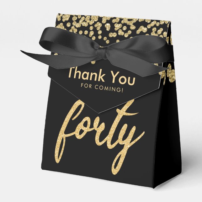 Thank You Gold Black "Forty" Birthday Party Favour Box (Front Side)