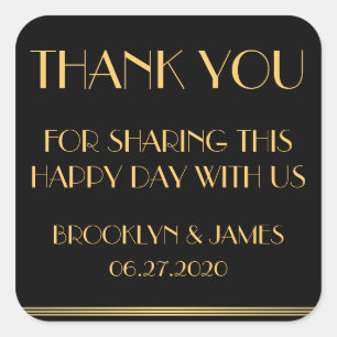 Thank You Gold Black Great Gatsby Wedding Stickers