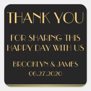 Thank You Gold Black Great Gatsby Wedding Stickers
