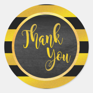 Thank You Gold Black Striped Glitter Classic Round Sticker
