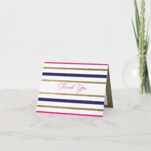 Thank you - Gold, Blue, Pink and White stripe Card