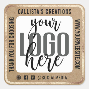 Thank You Gold Border Kraft Paper Business Logo Square Sticker