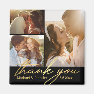 thank you gold calligraphy wedding 3 photos black magnet