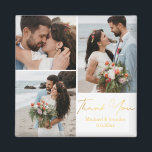 thank you, gold calligraphy wedding 3 photos  magnet<br><div class="desc">photos by freepik.com
elegant gold calligraphy wedding  3 photos collage Thank You magnet.</div>