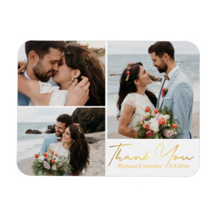 thank you, gold calligraphy wedding photo collage  magnet