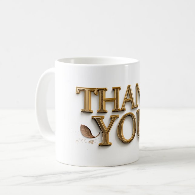 THANK YOU, gold-colored text, Coffee Mug (Front Left)