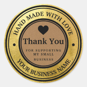 Thank You Gold Craft Paper Classic Round Sticker 