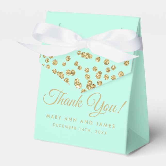 Thank You Gold Faux Glitter Confetti Mint Green Favour Box (Front Side)