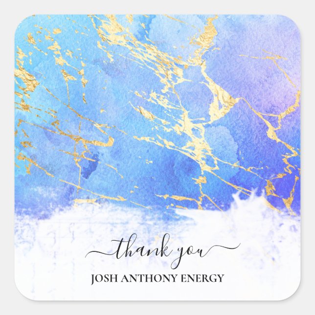 *~* THANK YOU Gold Foil Blue Galaxy Universe AP3 Square Sticker (Front)