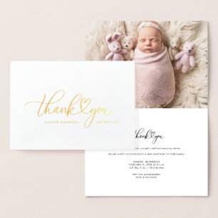 THANK YOU Gold foil lettering birth announcement