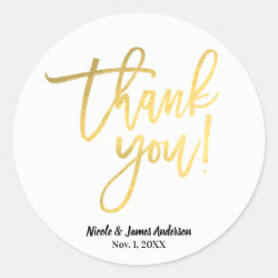 THANK YOU Gold Foil Modern Script Wedding Favour Classic Round Sticker
