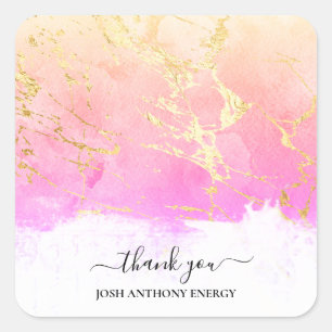 *~* THANK YOU Gold Foil Ombre Pink Peach AP3  Square Sticker