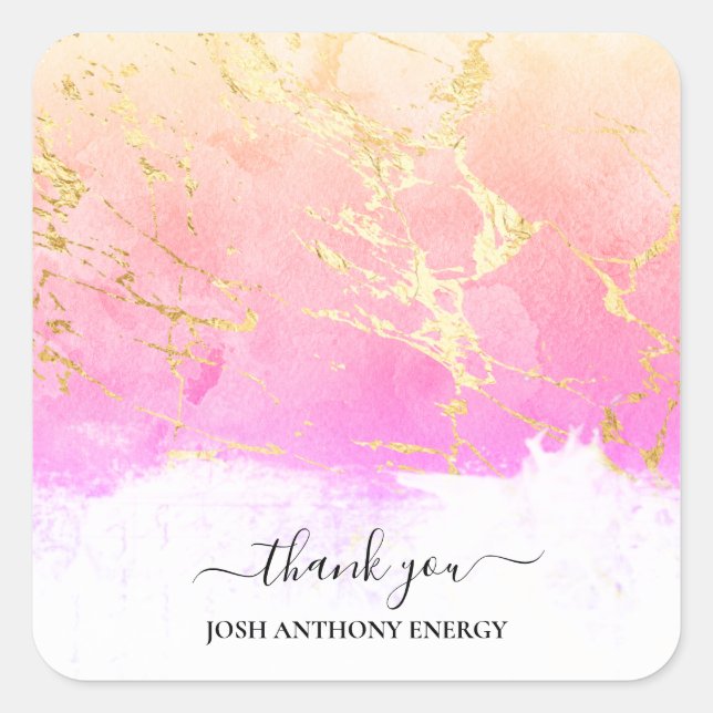 *~* THANK YOU Gold Foil Ombre Pink Peach AP3  Square Sticker (Front)