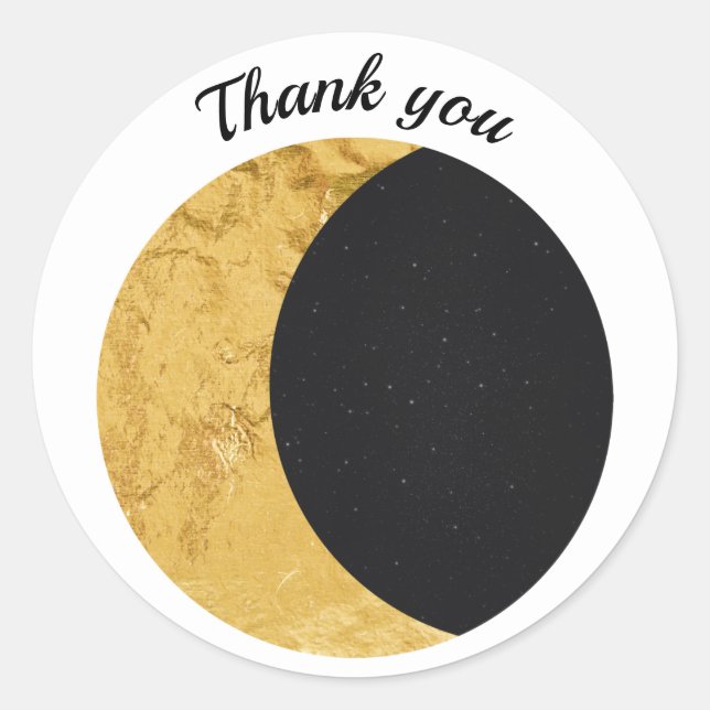 Thank you gold foil texture crescent moon eclipse classic round sticker (Front)