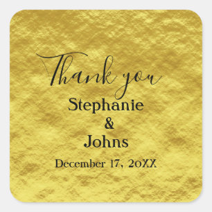 Thank You Gold Foil Wedding Gift Favour Classy Square Sticker