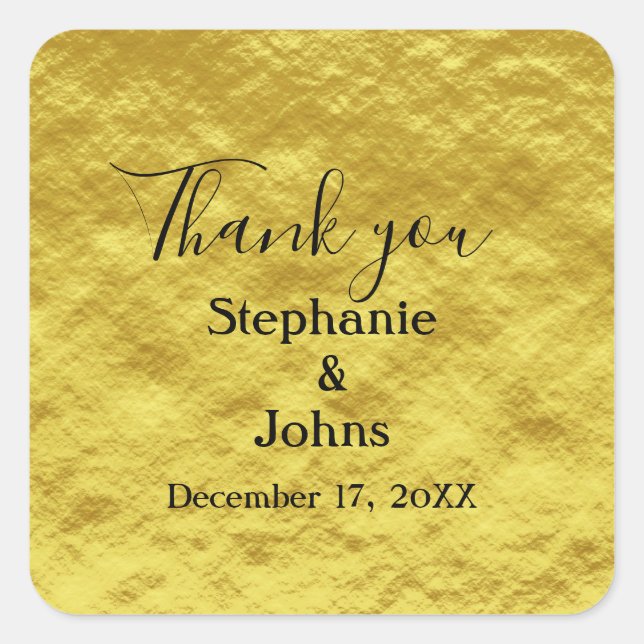 Thank You Gold Foil Wedding Gift Favour Classy Square Sticker (Front)