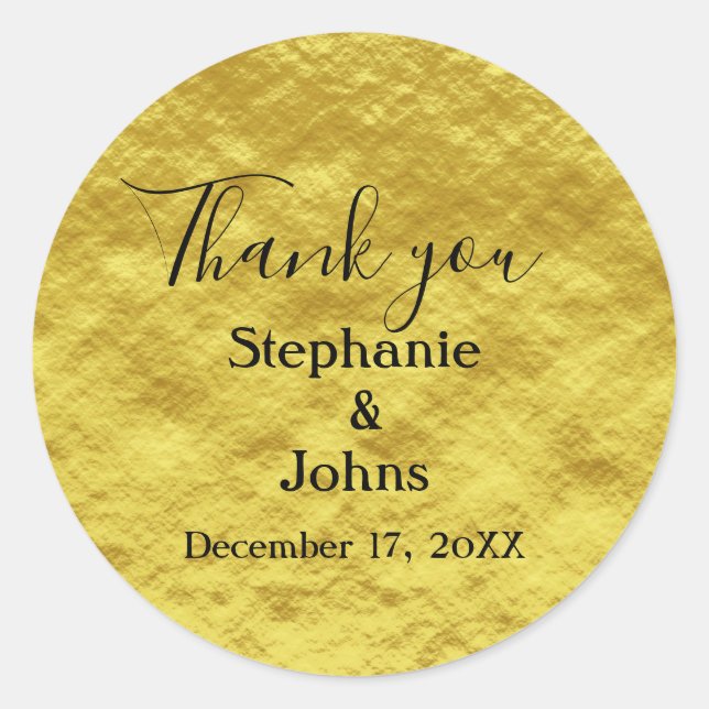 Thank You Gold Foil Wedding Gift Favour Modern Classic Round Sticker (Front)