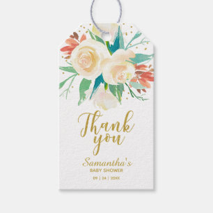 Thank You Gold Glitter Calligraphy Floral Favour Gift Tags