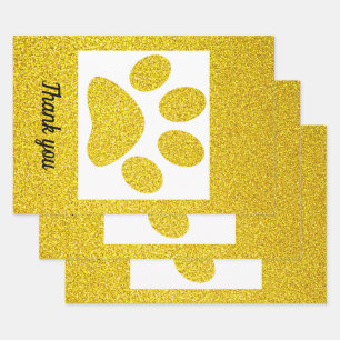 Thank You Gold Glitter Paw Prints Cute Holiday Wrapping Paper Sheet