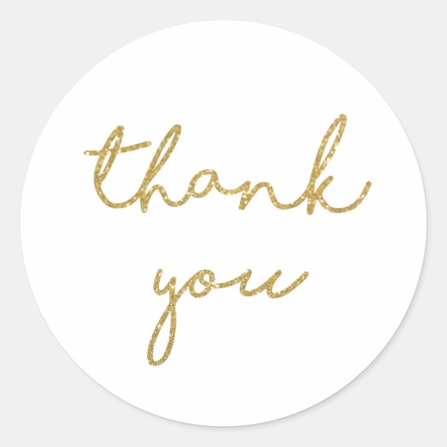 Thank You Gold Glitter Simple Elegant Calligraphy Classic Round Sticker (Front)