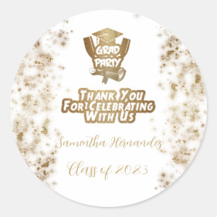 Thank You Gold Glitter & White Graduation Party Classic Round Sticker