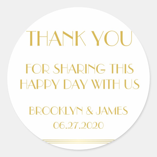 Thank You Gold Great Gatsby Wedding Stickers (Front)
