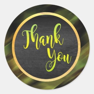 Thank You Gold Green Glitter Wedding Glow Classic Round Sticker