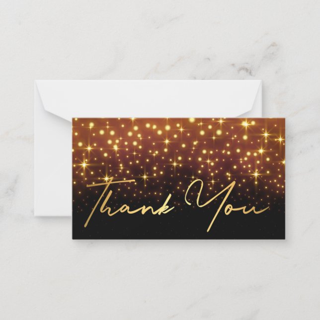 thank you gold handwriting black golden sparkles  card (Front)