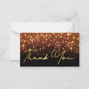 thank you gold handwriting black golden sparkles card