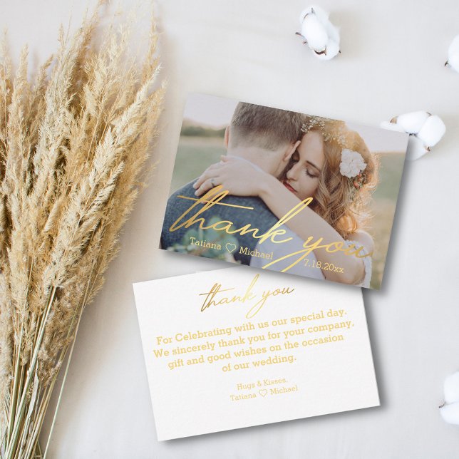 thank you,gold handwriting wedding photo  card (Creator Uploaded)