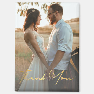 thank you, gold handwriting wedding photo  magnet