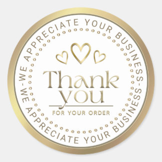 THANK YOU GOLD HEARTS LOGO BUSINESS CLASSIC ROUND STICKER
