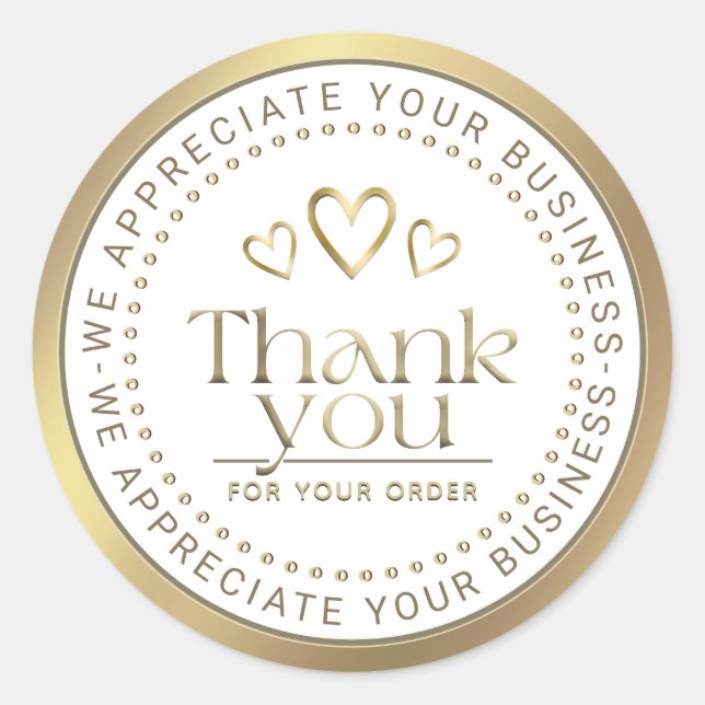 THANK YOU GOLD HEARTS LOGO BUSINESS  CLASSIC ROUND STICKER (Front)