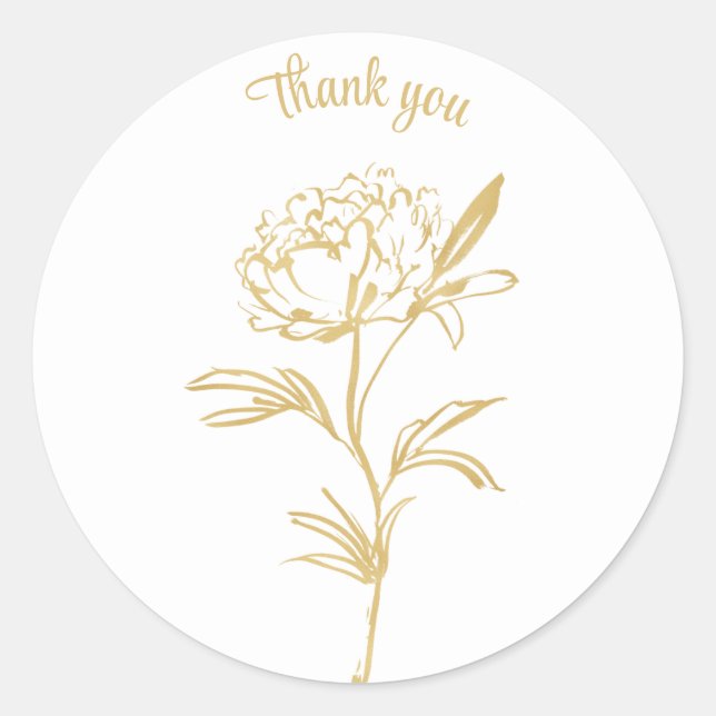 Thank you gold ink line drawing rose flower classic round sticker (Front)
