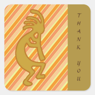 Thank You Gold Kokopelli Orange Stripe Musician Square Sticker