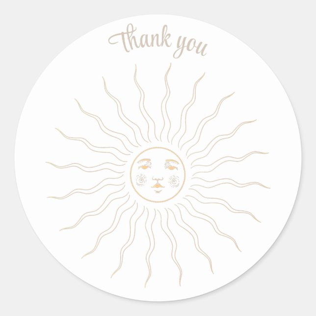 Thank you gold line drawing sun retro face classic round sticker (Front)