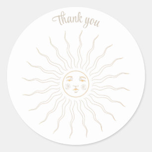 Thank you gold line drawing sun retro face classic round sticker