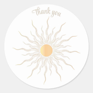 Thank you gold line drawing sunburst sun  classic round sticker